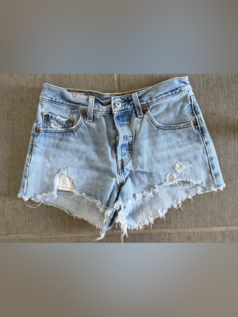 Frayed Light Blue Denim Cutoff Shorts